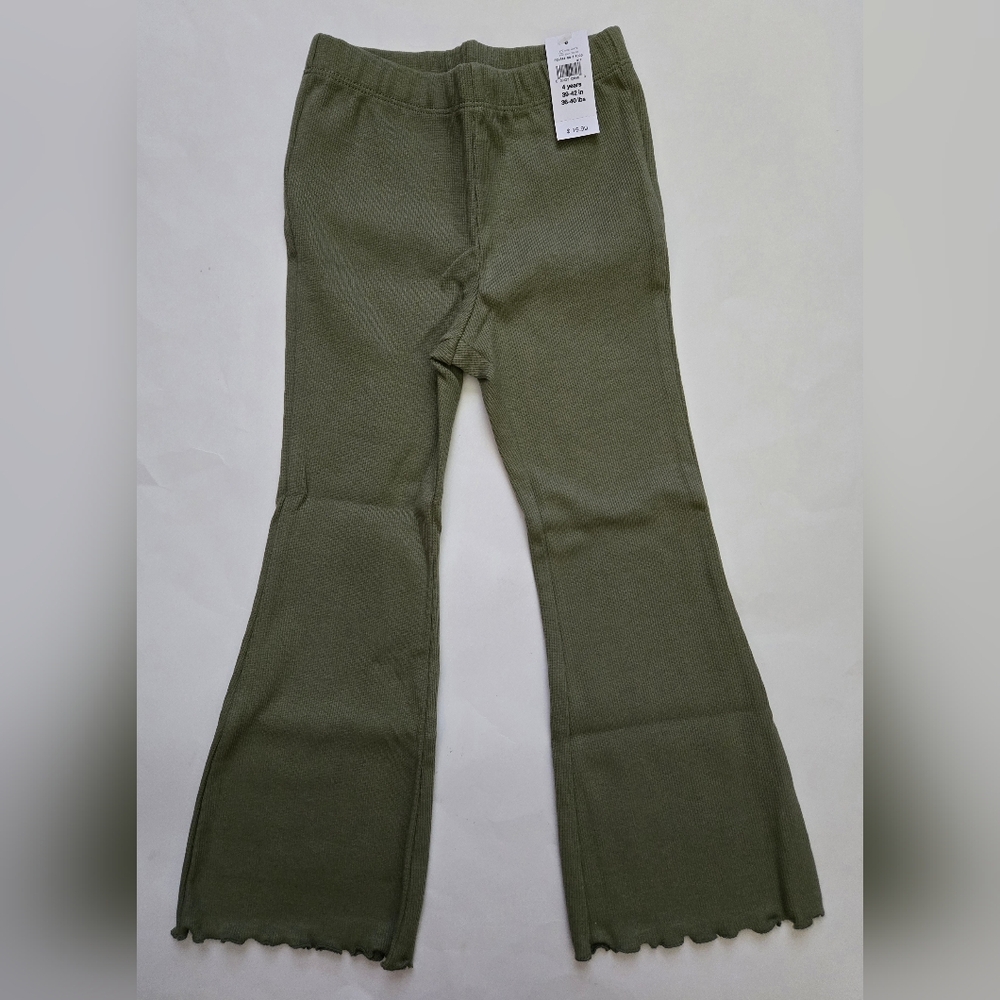 NEW Baby Gap Ribbed Flare Pull-On Leggings Toddler Girls Pants 4 YRS Olive Green
